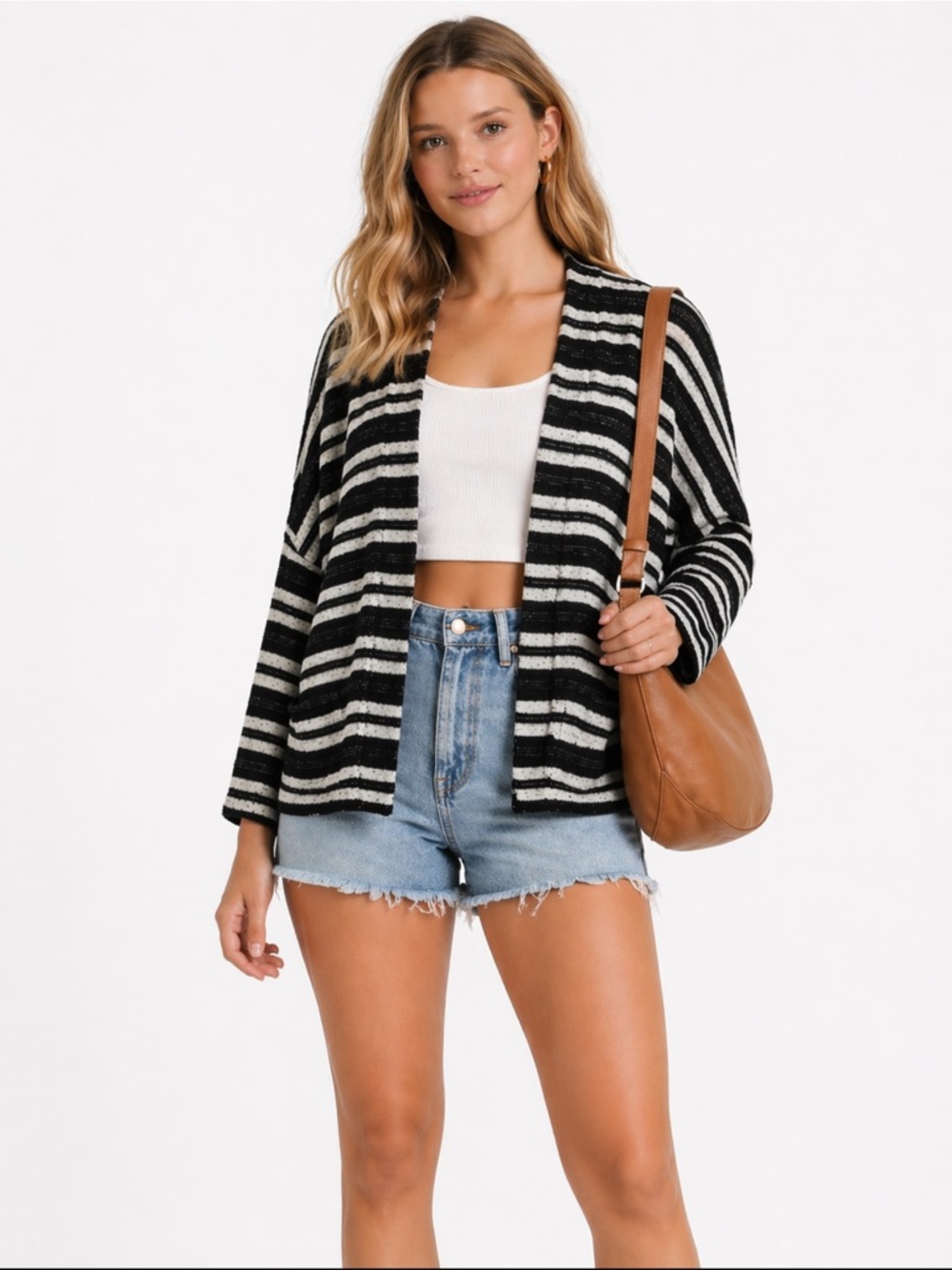 MADEWELL Stripe Upbeat Cardigan Open Front Sweater with Pockets Sz S/XS